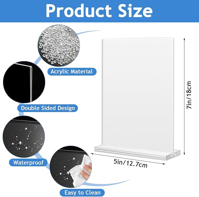 9 Pack Acrylic Sign Holder, 5 x 7 Double-Sided Acrylic Stands, Clear Display Stand, Table Top Sign Paper Holders, Vertical Menu Holder for Restaurant Office Store Home Party