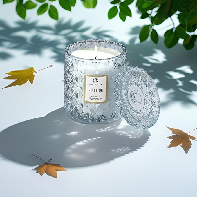 Chloefu LAN Smokey Fireside Scented Candle Gifts for Men Cashmeran Leather Candles for Home Scented, 55 Hours Long Burning, 8.1 Ounce Premium Soy Wax