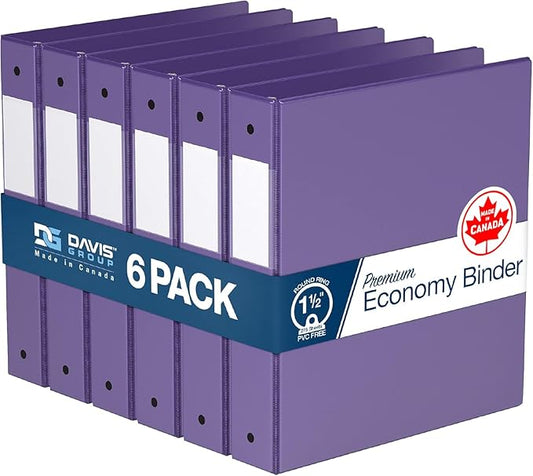 Premium Economy 6-Pack 3-Ring Binders for School or Office, Round-Ring Binders, 1.5 Inch, Purple