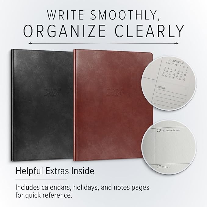 Gallery Leather Large Weekly Monthly Planner 2025-2026, Elegantly Bound Calendar Planner and Notebook with Stylish Gold-Gilded Page Edges, 12 Months - Acadia Navy - US Space Force - 9.75 x 7.5 "