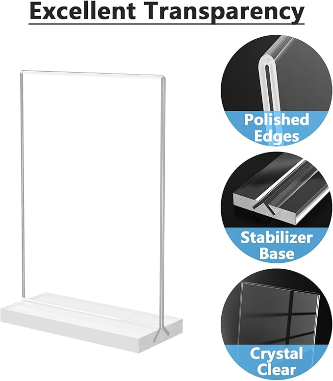 MaxGear 5x7 Acrylic Sign Holder 6 Pack, Clear Table Display Stand， Double Sided Flyer Menu Holder Photo Frame, Plastic Paper Holder Acrylic Picture Frames for Stores, Restaurants, Hotels, Office
