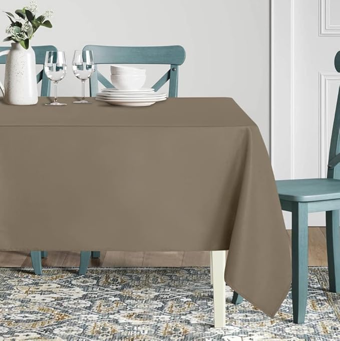 sancua Rectangle Tablecloth - 60 x 120 Inch - Stain and Wrinkle Resistant Washable Polyester Table Cloth, Decorative Fabric Table Cover for Dining Tables, Buffet Parties and Camping, Taupe