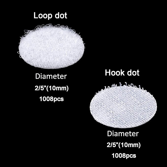 2016Pcs (1008 Pairs) 0.39in/10mm Diameter Hook and Loop Self Adhesive Dots Tapes, White Nylon Sticky Back Dots, Fastener Round Tapes for Home, Office and Classroom