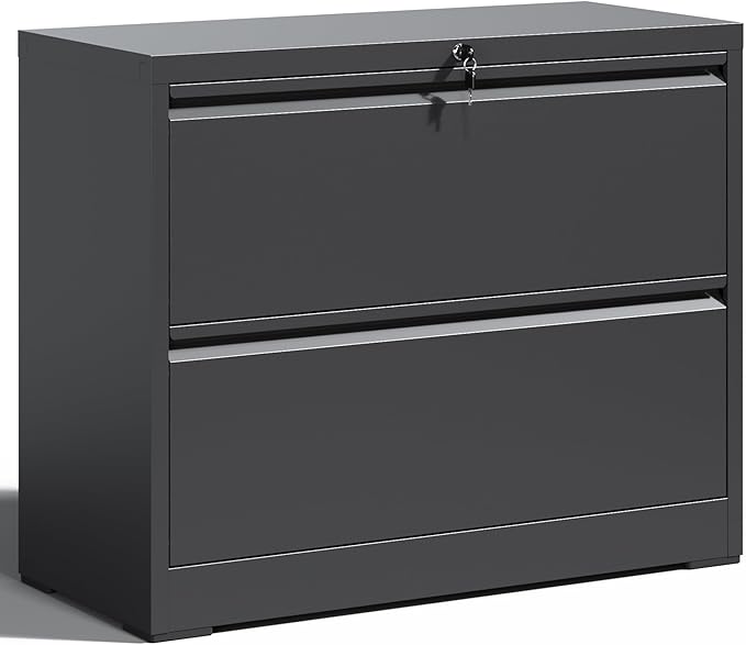 Locking File Cabinet with 2 Drawer Heavy Duty Large Metal Filing Cabinets Home Office Black Lateral File Cabinets Wide Steel Cabinet fors Legal/Letter Size,Assembly Required