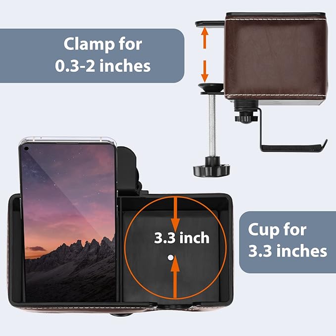 Desk Cup Holder Clip on Pen Holder Headphone Hanger Headset Stand Rotatable Clamp Hook Under Desk (Brown)