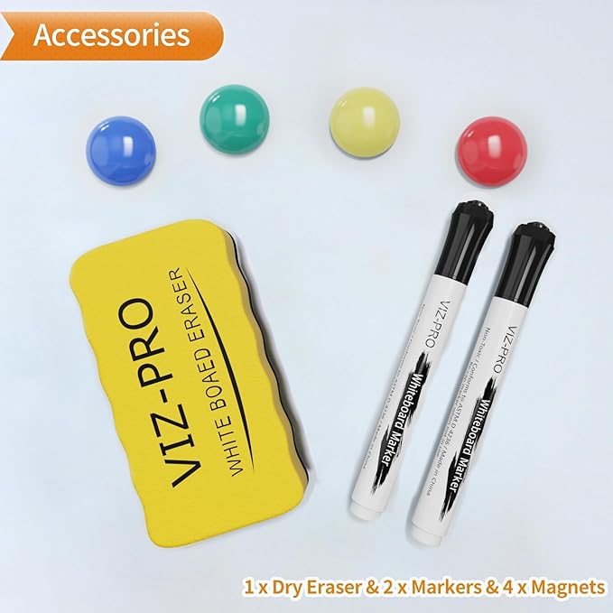 VIZ-PRO Magnetic Whiteboard/Dry Erase Board, 48 X 24 Inches, Includes 1 Eraser & 2 Markers & 4 Magnets