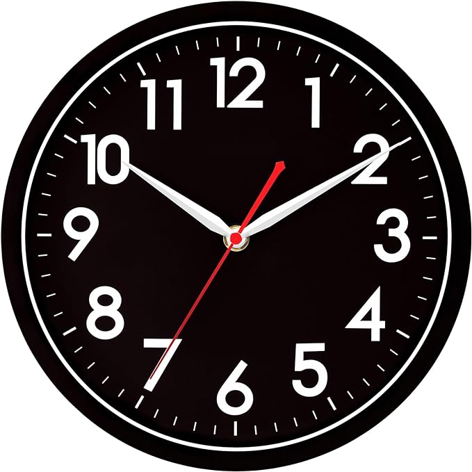 AKCISOT Wall Clock Modern Black Silent Non Ticking Wall Clocks Battery Operated 12 Inch, Small Analog Classic Clock Decorative for Bedroom, Kitchen, Home Office, Bathroom, School, Living Room