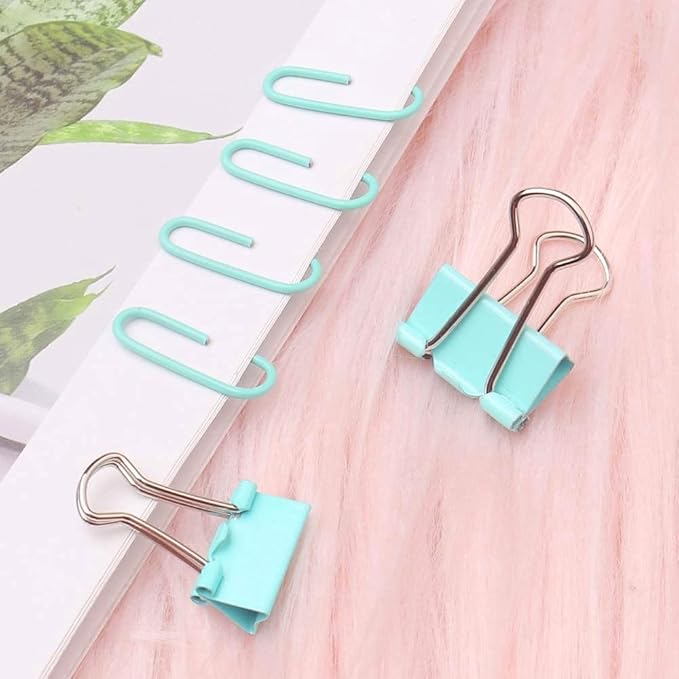 Paper Clips and Binder Clips Set, Metal Assorted Sized Binders with Push Pins, Cute Office Supplies for Desk, Desk Accessories (Green Set of 3)