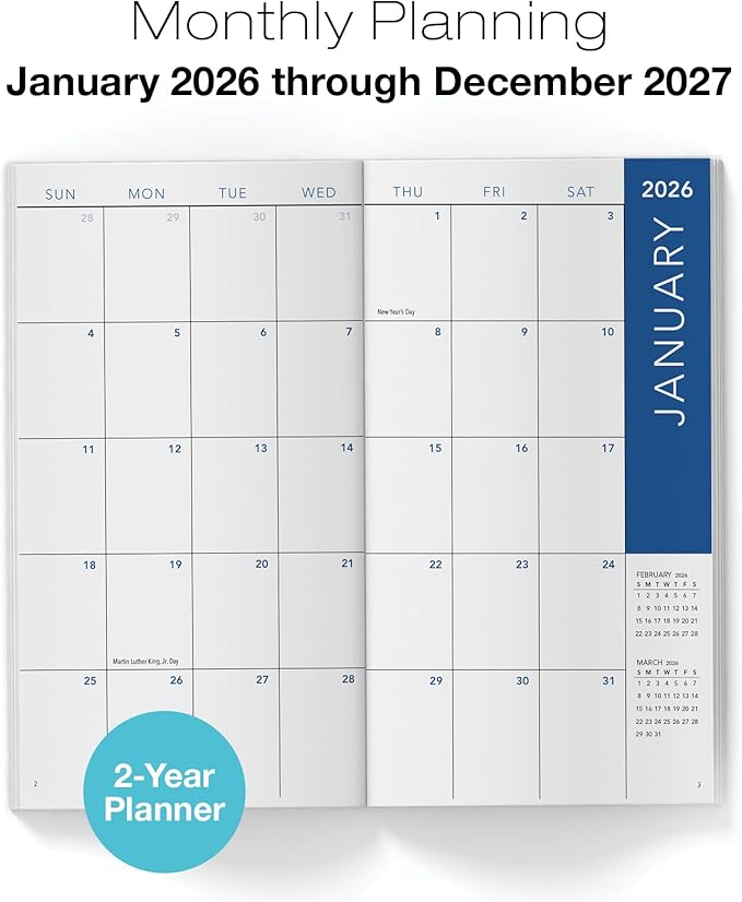 2-Year Monthly Pocket Planner/Pocket Calendar, 3.5"x6.5", 2026-2027: Weekly Planner/Weekly Agenda/Monthly Calendar Organizer (Black)