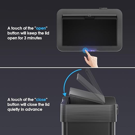 TLSUNNY 18.5 Gallon Motion Sensor Trash Can,Touchless Automatic Garbage Can,Brushed Stainless Steel Smart Bin,with Bag Holder,Soft Close Lid,for Kitchen,Office,RV,Bedroom,Living Room (Black, 70L)