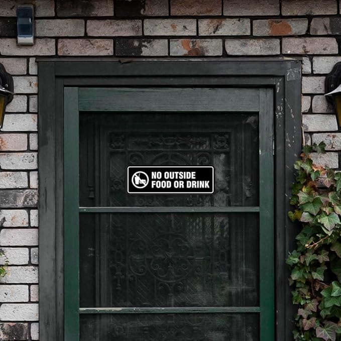 Standard No Outside Food or Drink Door/Wall Sign - Silver - Large 5 Pack