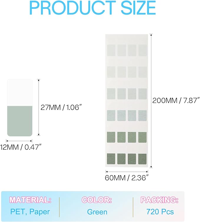 PATIKIL Clear Index Sticky Tabs, 720 Pcs Small Transparent Sticky Notes Bookmarks Planner Stickers Page Tabs for Office Notebooks File Folder Ledger Book, Gradient Green