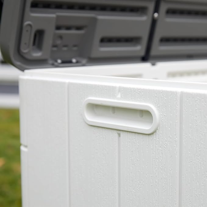 Premium Pro Edition 100 Gallon Lockable Resin Deck Box, Waterproof & UV-Resistant Outdoor Storage Box for Outdoor Cushion Storage, Garden Tools & Pool Accessories Storage, White