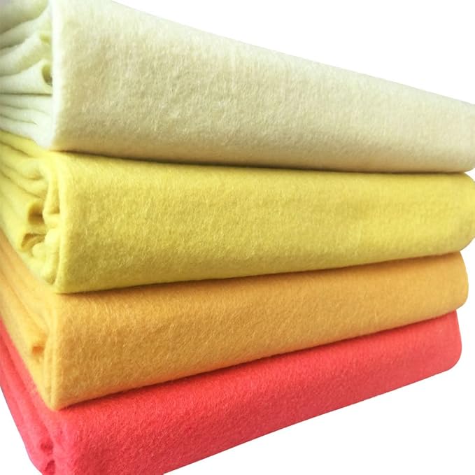 4pcs Thick 1.4mm Soft Felt Fabric Sheet Assorted Color Felt Pack DIY Craft Sewing Squares Nonwoven Patchwork (92x90cm Yellow)
