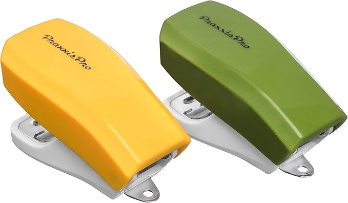 Desk Accessories - Aria Premium Mini Stapler Set - with Built-in Staple Removers, 2000 Standard Staples Included - for Office, School, and Travel, Set of 2, Yellow & Green