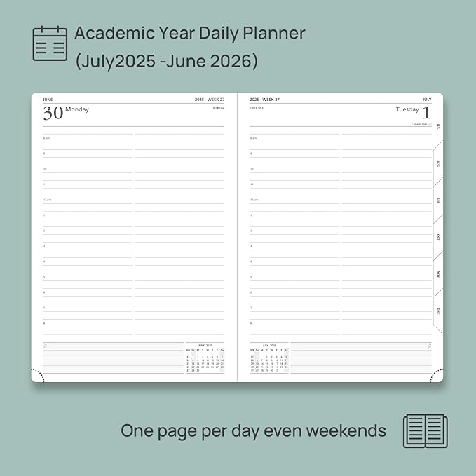 POPRUN 2025-2026 Daily Planner One Page Per Day (Large - 8.25'' x 12'') - Academic Calendar (July 2025 - June 2026), 2025 Day Appointment Book with Monthly Tabs, Hardcover - Violet