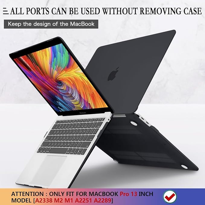 CISSOOK Matte Black Hard Shell Case Compatible with MacBook Pro 13 Inch Case 2025-2016 Release Model A2338 A2251 A2289 with Touch bar, MacBook Pro 13 M1 M2 with Keyboard Cover