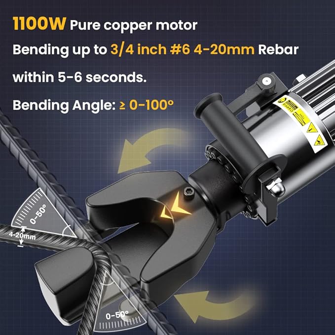 Anbull 1100W Electric Rebar Bender,Hydraulic Rebar Bending Machine Bending up to 3/4 Inch #6 20mm Rebar, Rebar Bending Angle 0-100 Degrees