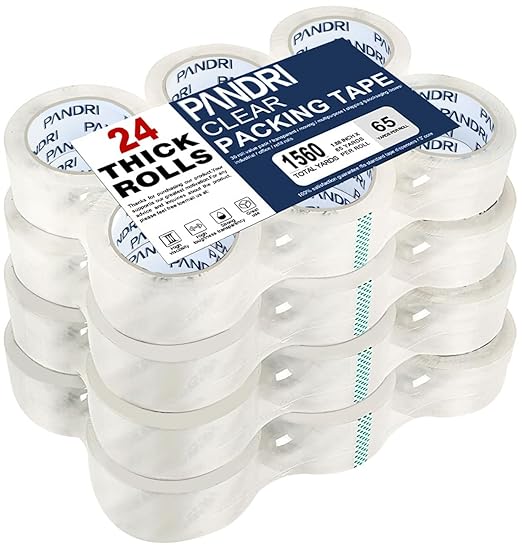 PANDRI Clear Packing Tape, 24 Rolls Heavy Duty Packaging Tape for Shipping Packaging Moving Sealing, 1.88 inches Wide, 65 Yards Per Roll, Total 1560 Yards