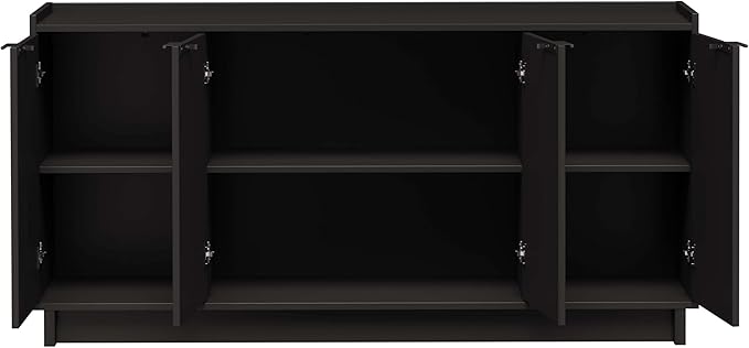 Prepac Simply Modern 4 Door Console Table Storage Cabinet, Buffet Cabinet for Storage and Organization, Modern Side Table with Doors & Shelves, 60”W x 30”H x 16”D, Black