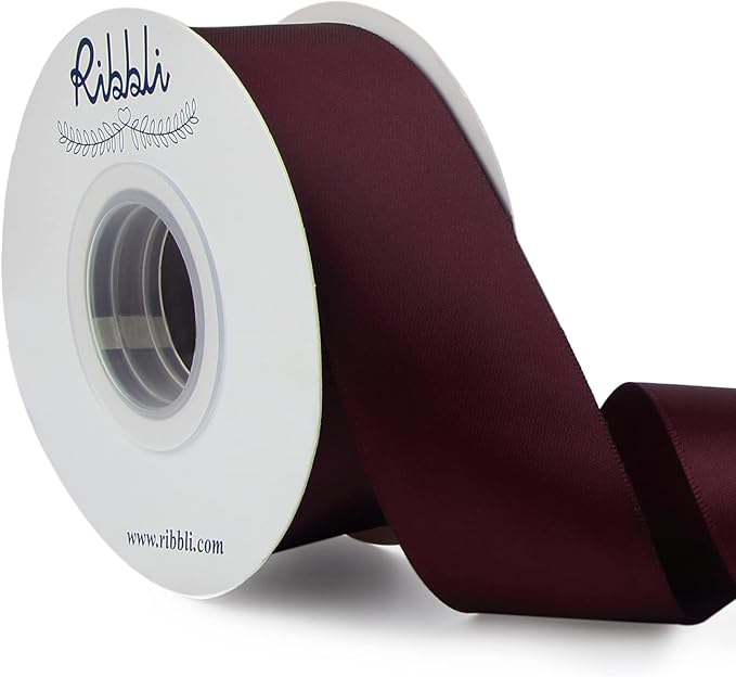 Ribbli Burgundy Double Faced Satin Ribbon,1-1/2” x Continuous 25 Yards,Use for Craft Bows Bouquet, Gift Wrapping, Wedding Decoration, Floral Arrangement