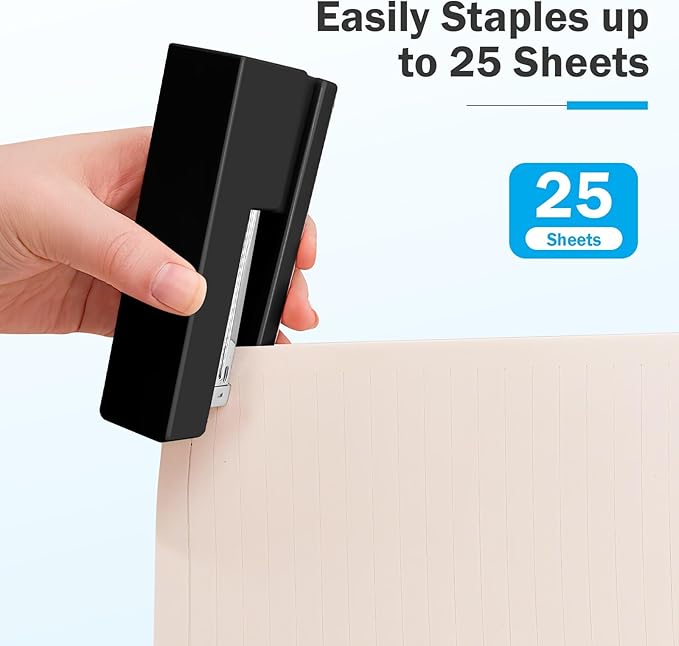 1 Desktop Stapler & 1 Tape Dispenser - 25 Sheet Capacity with 830 Staples and Staple Remover, Non-Slip for Office,School, Home & Classroom, Black(Tape not Included)