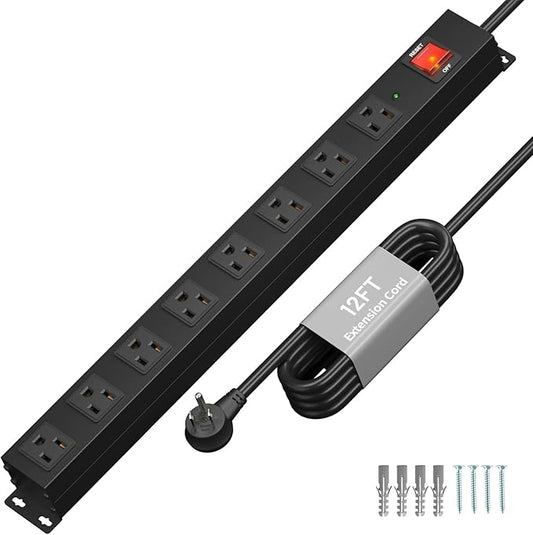 KF 8 Outlet Heavy Duty Power Strip Surge Protector, 2100J Surge Protection Power Strip, 15A/1875W Mountable Power Strips with Upgraded Switch, 14AWG 12FT Power Cord