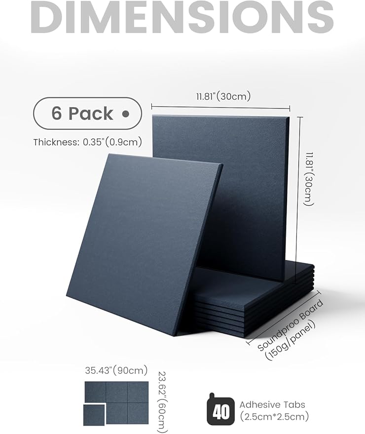 Large Felt Bulletin Board 36" x 24"Cork Board Alternative-6 Pack with 40 Safe Removable Adhesive Tabs, Cork Boards for Walls Cork Board for Home Office Classroom Pin Board - Denim Blue