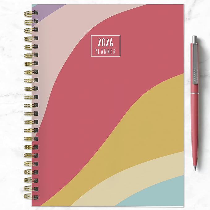 TF Publishing 2026 Color Wave Medium Weekly Monthly Planner with 12-Month Calendar Grid and Task Tracker - Vertical Weekly Schedule Planner with Habit Tracker and Stickers - 6.5in x 8in