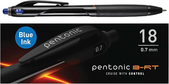 Pentonic BR-T Retractable Ballpoint Pens, 18 Count, Blue Ink, 0.7 mm Fine Point, Smooth Writing For Journaling, Office & School (PEN12125)