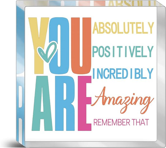 Inspirational Acrylic Desk Decor Gifts For Women Men Motivational Desk Decor Cheer Gifts Encouragement Uplifting Cheer Up Gift for Female Coworkers Friends Office Decors Shelf Table Decoration