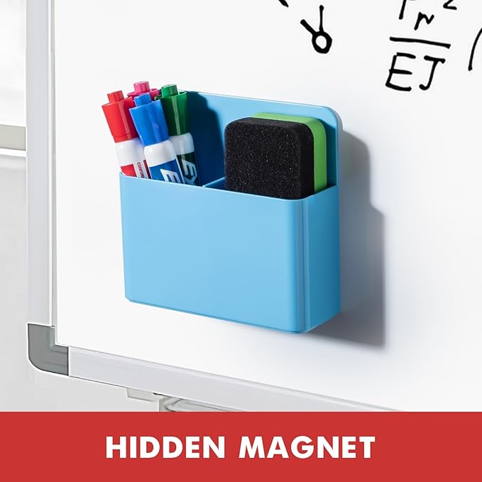 BEYGORM 2 Pack Plastic Magnetic Pen Holder for Refrigerator, Dry Erase Marker Holder for Whiteboard，Magnet School Locker Organizer Accessories, Pencil Cup, Pen Caddy, Classroom Organization(Blue)