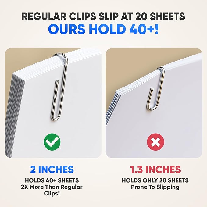 Paper Clips Large, 100pcs 2 Inches Jumbo Paper Clips Silver, Smooth Recyclable Big Paperclips for Office Home School, Stainless Steel Rustproof & Durable Paperclip