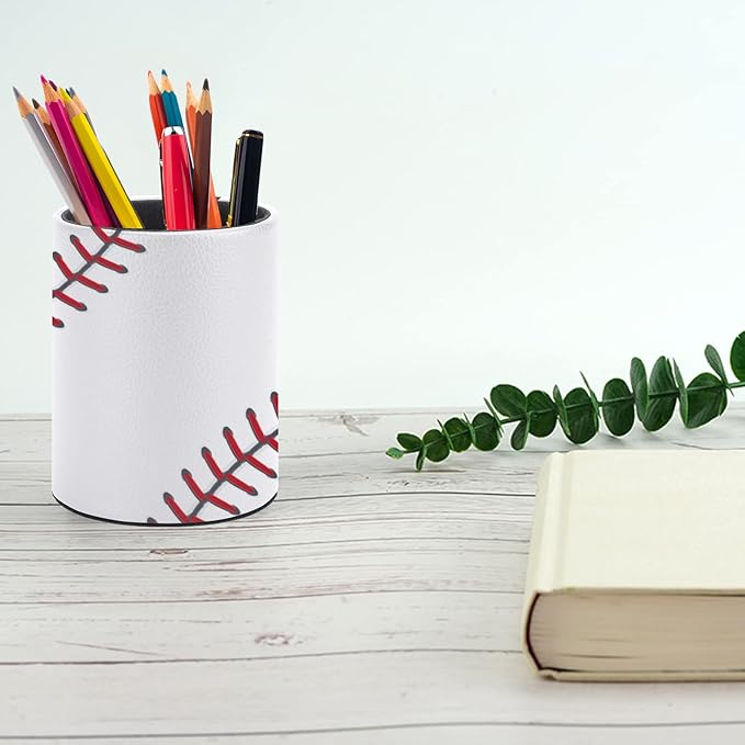 Ball Lace Baseball Pen Holder Pencil Organizer Cute Pencil Cup Desk Decor Makeup Brush Holder PU Multifunctional Office Suppliesfor Home Classroom School