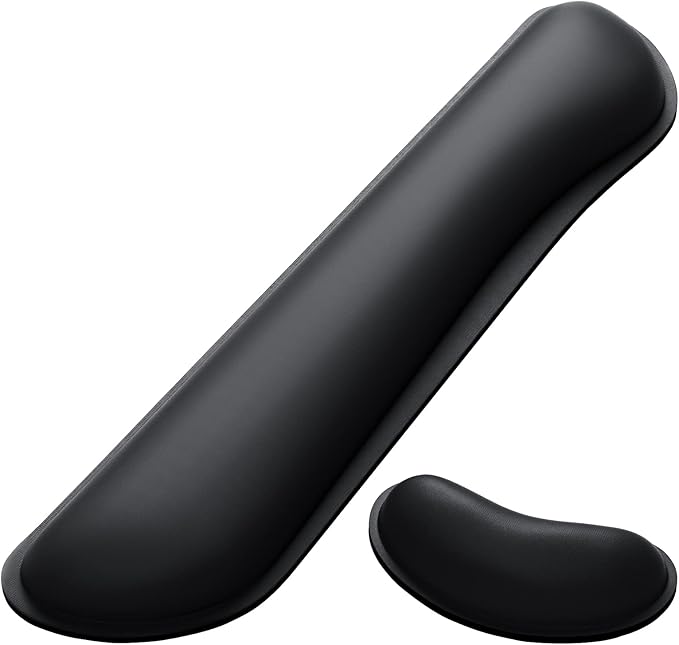 Dapesuom Keyboard Wrist Rest Set, Cute PU Leather Wrist Cushion for Computer Keyboard and Mousepad, Memory Foam Mouse Pad Rests Support with Non-Slip Base for Typing Pain Relief, Laptop, Black