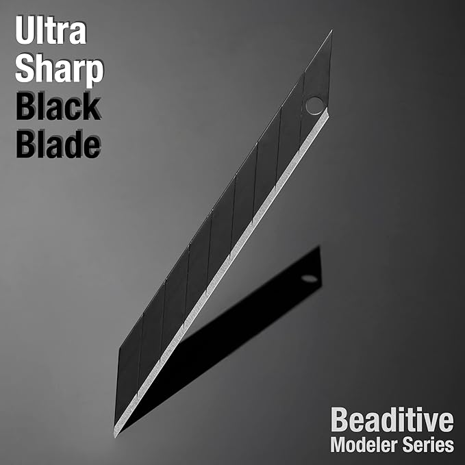Beaditive High Precision Detail Craft Knife with 10 Blades - 30 Degree Blade Utility Knife - Art, Craft, Model Making (1 Black Knife, 10 Black Blades)