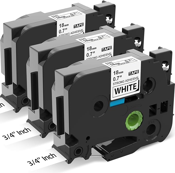 TZe-S241 18mm Extra Strength Adhesive Tape Replacement for Brother TZeS241 TZ Tape 18mm 0.7 Strong Adhesive Black on White 3/4" for Brother P Touch PTD400 PTD410 PTD400AD PTD600 PT1750, 3-Pack