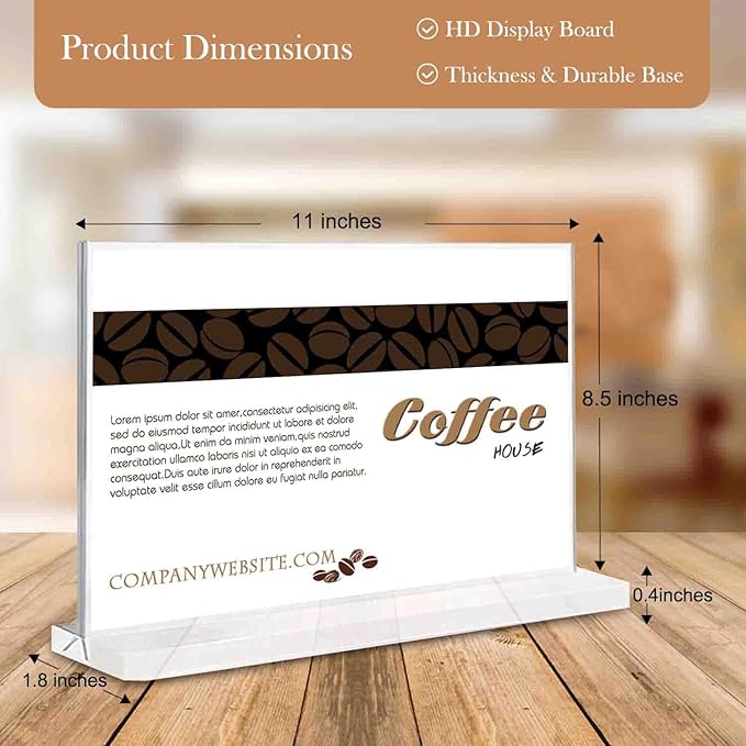 Acrylic Sign Holder 11 x 8.5 inches 6 Pack Horizontal Desktop Display Stand, Sign Holder, Suitable for Restaurants, Promotions, Photo Frames, Events, Meetings Acrylic Display Holder