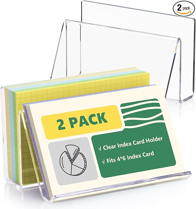2 Pack Index Card Display Stand 4x6 Index Card Storage Box Flash Card Holder Acrylic Postcard Display Rack Notecard Organizer Business Card Stand for Desk Home Office(Transparent No Card)