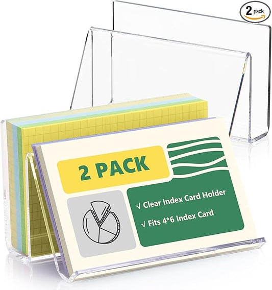 2 Pack Index Card Display Stand 4x6 Index Card Storage Box Flash Card Holder Acrylic Postcard Display Rack Notecard Organizer Business Card Stand for Desk Home Office(Transparent No Card)