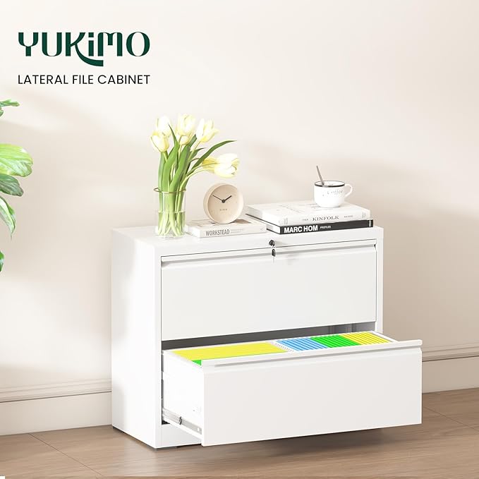 2 Drawer Lateral File Cabinet with Lock, 26.77“W File Cabinets for Home Office Legal/Letter A4 Size, File Cabinet Storage Cabinet,Require Assembly, White