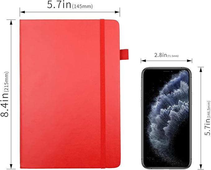Deziliao Lined Journal Notebooks with Pen Loop, Hardcover Notebook Journal for Work, 100Gsm Premium Thick Paper with Inner Pocket, Medium 5.7''''x8.4'''', ?bright Red, Ruled, 1 Pack