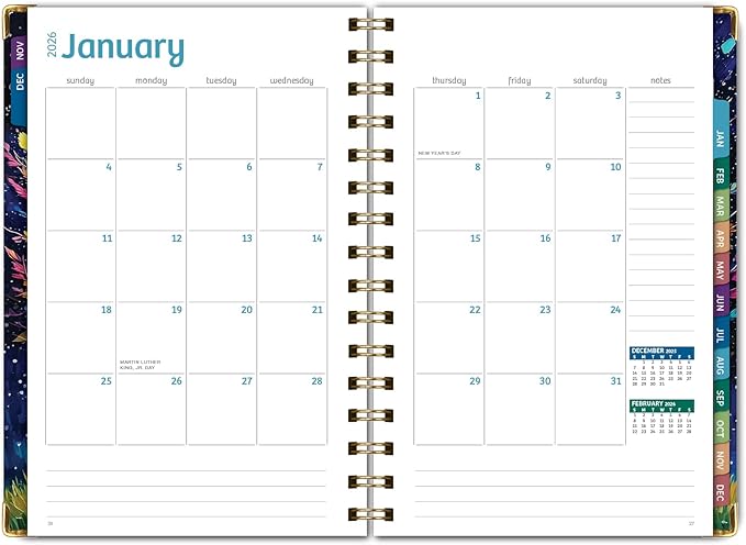 HARDCOVER 2026 Planner, 5.5"x8": 14 Months (November 2025 - December 2026), Daily Weekly Monthly Planner, Yearly Agenda, Bookmark, Pocket Folder and Sticky Note Set (Black Tree Seasons)