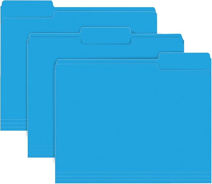 File Folder, RAZCC 150 Pack 1/3 Cut Tab File Folders Letter Size, Blue, Colored Folders with Tab Great for Organizing and Easy File Storage