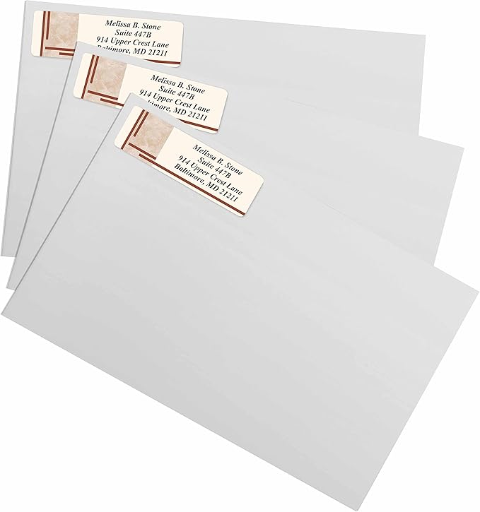 Brown Marble Designer Rolled Address Labels with Elegant Plastic Dispenser