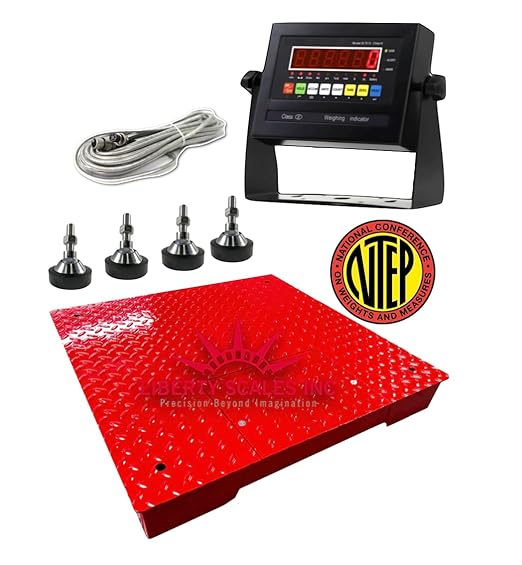 Liberty LS-800-3x3 NTEP Certified (Legal for Trade) Heavy Duty Industrial Floor Scale | 36" x 36" | Capacity of 5000 lbs x 1 lb Red