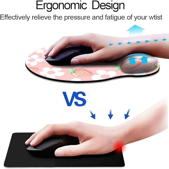 Ergo Comfort Gel Wrist Rest Mouse Pad-Ergonomic Office Mousepad with Wrist Support-Non-Slip, Design Desk Accessories Mat for Home&Game Decor Pink Floral Kawaii