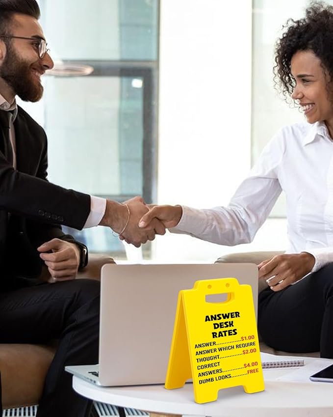 Answer Desk Rates Sign, Funny Office Desk Sign Office Cubicle Decor Fun Gag Gift for Coworker Teammate Boss Leader