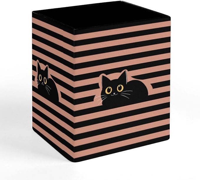 Square Pen Holder & Pencil Organizer for Desk - Office Storage Organizer, Markers/Makeup Brushes/Scissors Holder, Compact Desk Decor Accessories for Home Classroom School(Cute Cat)