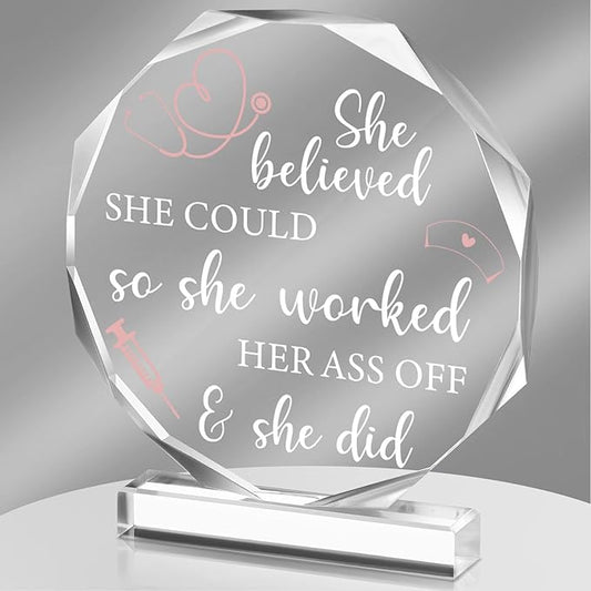 Yulejo Nurse Gifts for RN Christmas Nurses Gifts for Women Nurses Week Gifts Nurse's Day Appreciation Gift Crystal Table Centerpieces Nursing Keepsakes Paperweight for Doctor School Decor (Octagon)